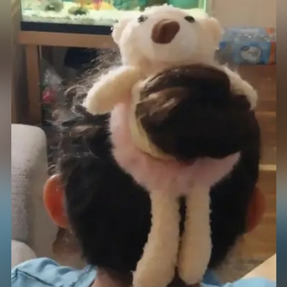 Teddy Bear w Fur belly Hair Scrunchie - Pink - Picture 2 of 8